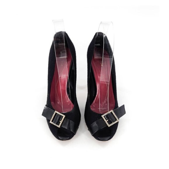 KATE SPADE Black Rhinestone Buckle Peep Toe Pumps Heels - Picture 3 of 13